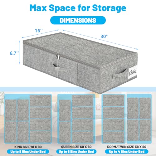 Under Bed Storage Container Bin 3 Pack, Low Profile Foldable Underbed Clothes Storage Organizer W/ Ultra Thick Fabric and Sturdy Bottom/Sides, Dual Zipper Storage Box for Dorm and Home 30x16x6.7" - color: Grey-3 Pack, size: 6.7in-Space