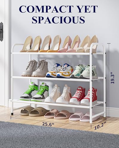 Kitsure Shoe Rack - Stainless Steel Shoe Organizer, Sturdy Shoe Rack for Closet and Front Door Entrance, Free Standing Shoe Shelf, Closet Organizers and Storage, 25.6" Wide - 3 Tier, White - color: White, size: 25.6" Wide - 3 Tier