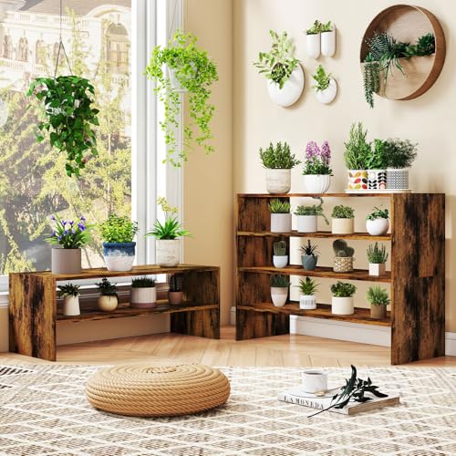 Tangkula 6-Tier Stackble Vertical Shoe Rack, Space Saving Wooden Corner Shoe Storage Shelf for 18 Pairs, 3-in-1 Adjustable White Shoe Organizer for Front Door Entryway - color: Rustic Brown