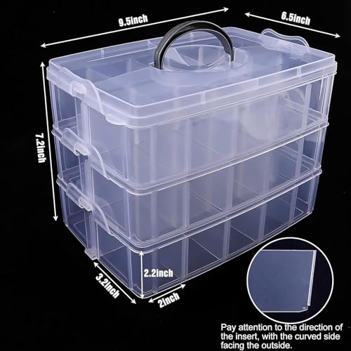 SGHUO 3-Tier Stackable Storage Container Box with Dividers-30 Compartments, Bead Organizers for Art Craft Storage, Washi Tape, Kids Toys, Jewelry, Beauty & Sewing Supplies - style: 3 tier