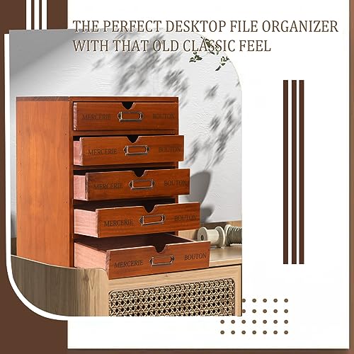 Wesiti 5 Drawer Vintage Wooden Desk Organizer, Apothecary Cabinet Storage Drawers, Rustic Shelf Drawer, Home Office Organizers and Accessories, Embroidery Floss, Craft, Art, Jewelry Storage, Stackable - color: Brown, size: 5 Drawers