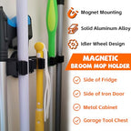 Magnetic Broom Holder Rack,Strong Magnetic Mount Mop Holder 4 Racks for Cleaning Tools,Non-slip Magnetic Tool Holder Broom Hooks for Camper Garage Kitchen - style: 4 Slot Magnetic Mop Holder