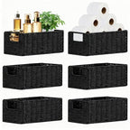 Small Wicker Baskets, Wicker Woven Storage Basket Toilet Paper Baskets with Handles, Towel Basket for Bathroom Organizing Shelves (Black) - color: Black