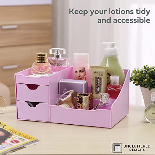 Uncluttered Designs Makeup Organizer With Drawers - Modern Countertop Storage for Cosmetics - Chic Vanity Holder for Perfume, Skincare, Brush, Lipstick, Nail Polish Organization & Display (Purple) - color: Violet