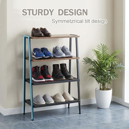 A-Shape Shoe Rack, 4-Tier Heavy-Duty Shoe Organizer with Wooden Top & Mesh Shelves, Space-Saving for Entryway, Bedroom, Hallway(25.28" H, Holds 8 Pairs, Rustic Brown) - size: 17.32" X 10.24" X 25.28"