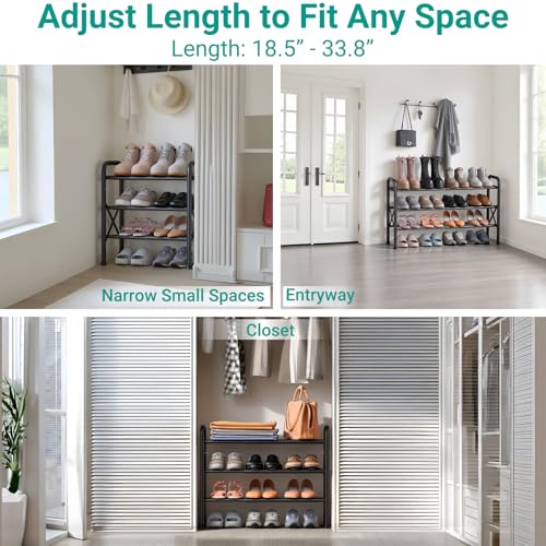 YEASHEIN 3-Tier Expandable Shoe Rack for Closet Floor, X-Frame Metal Small Shoe Rack for Entryway, Adjustable Shoe Shelf Organizer, Free Standing Shoe Racks for Front Door Entrance, Garage - Black - color: Black, size: 3 Tier