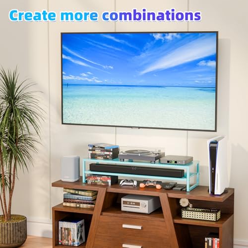Simple Trending 2 Tier Metal Dual Monitor Stand Riser, Computer Office Desktop Organizer for 2 Monitors with 32"x10" Mouse Pad for Laptop, Printer, TV, Blue - color: Blue