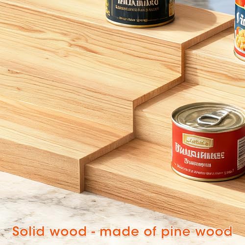 Expandable Can Rack Organizer for Pantry, 3 Tier Wooden Can holder, Canned Goods Organizer Holds Up to 24 Cans Soda, Cannd Food Storage Display for Cabinet, Pantry, Kicthen Countertop