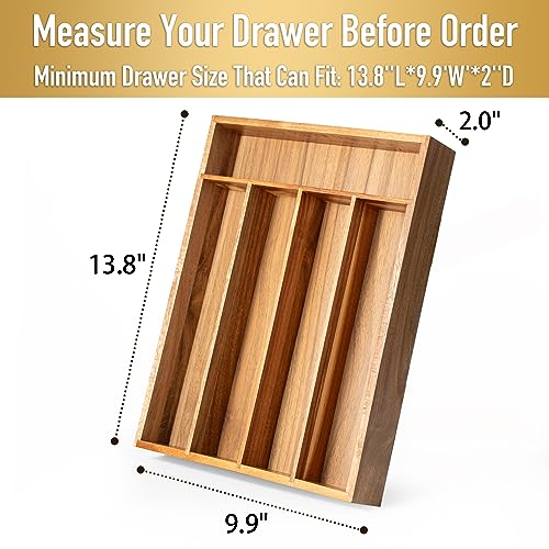 Besilord Silverware Organizer Kitchen Drawer Organizer Utensil Organizer Acacia Silverware Holder Cutlery Organizer in Drawer Flatware Organizer Tray(5 slots, Acacia - color: Acacia, size: 5 Slots