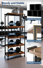 Garvee Large 4-Tier Wooden Folding Storage Shelf Cart with Locking Wheel, Expandable Kitchen Organizer Rack, 100 Lbs Loading Heavy Duty Garage Shelving, Easy Foldable No Assembly Required