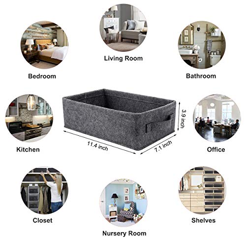 Small Storage Basket Modern Storage Baskets Felt Collapsible Baskets Storage Bins for Cellphone Earphone Chargers Cables Make Up Hair Supplies Fabric Drawers Storage Basket Cute Bin - color: light gray felt handles, size: 11.4 x 7.1 x 3.9 Inch (Pack of 1)