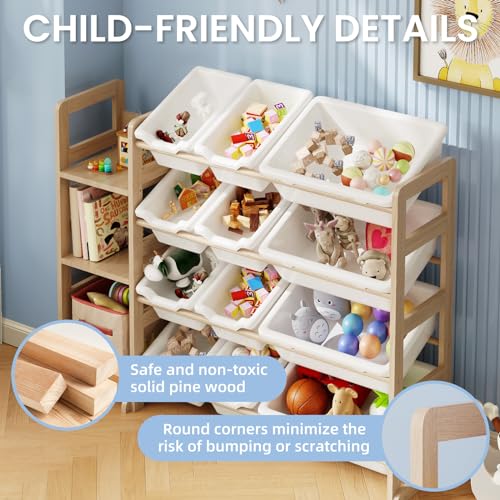 Toy Storage Organizer - Toy Organizers and Storage with Bookshelf, Toy Storage Shelf with 3 Shelves and 12 Storage Bins, Kids Bookshelf and Toy Storage for Kids Room, Playroom, Bedroom, Nursery, White - color: White, size: 42.2 inches (L) x 11 inches (W)