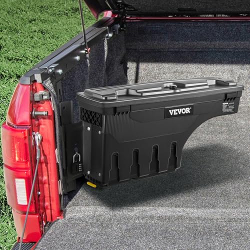 VEVOR Truck Bed Storage Box, Compatible with Dodge Ram 1500 2019-2021 L, Waterproof ABS Wheel Well Tool Box with Lockable Lid and Password Padlock, 6.6 Gal/25 L Truck Bed Toolbox, Driver Side, Black - size: Driver Side, style: Dodge Ram