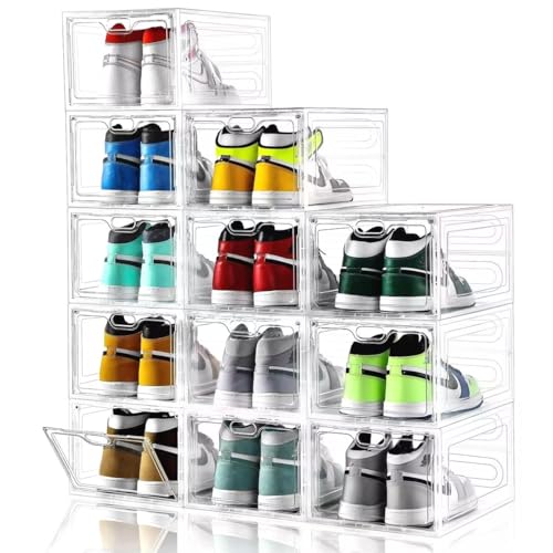 INSTY 12 Pack Large Shoe Storage Box, Clear Shoe Storage Organizer with Magnetic Door, Stackable,Shoe Containers For Display Sneakers, Easy Assembly, Fit up to US Size 12, Clear - color: Clear, size: 12