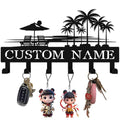 Personalized Metal Key Holder Wall Mount, Black Custom Key Holder for Wall, Wall Key Rack with 6–12 Hooks for Keys, Modern Home Entryway Organizer - color: Palm Tree & Beach