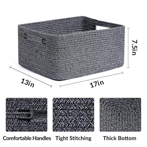 MiniArk Large Storage Baskets for Shelves, Closet Organizers Bins for Clothes Blanket Towels, Baby Nursery, Toy Baskets Box, Woven Rope Baskets, 17 x 13 x 7.5”, 3 Packs Dark Gray - color: Dark Gray, size: 3pcs-L17×W13×H7.5"