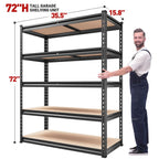 REIBII 2000LBS Garage Shelving Heavy Duty Storage Shelves 72" H Metal Shelving for Garage Shelves Adjustable 5 Tier Metal Shelf for Pantry Closet Kitchen Basement 35.5" W x 72" H x 15.8" D - size: 15.8"D x 35.5"W x 72"H
