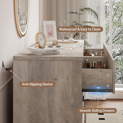 Xixini Dresser for Bedroom, 6 Drawer Wide Modern Chest of Drawers with X-Shaped Sturdy Base, Wood Double Dresser Closet Clothes Storage Organizer, Wooden TV Stand for Living Room, Hallway, Grey - color: Grey, size: 15.6"D x 47.2"W x 29.5"H (6 Drawers)
