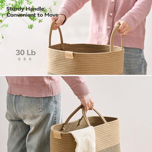 Nunsino Laundry Hamper 62L,Large Laundry Basket for Clothes,Decorative Storage Basket for Blankets,Cotton Rope Woven basket for bedroom,Dark Brown - color: Dark&Brown, size: 62L/16.3Gal