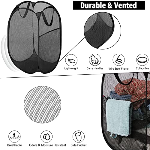 BATTOO Deluxe Strong Mesh Pop up Laundry Hamper Basket with Side Pocket for Laundry Room, Bathroom, Kids Room, College Dorm or Travel 3 Pack Black - color: Black, size: 3 pack