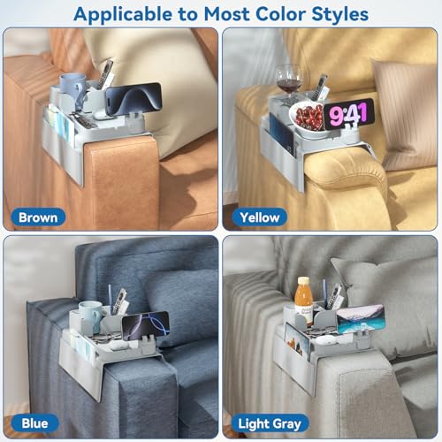 Couch Arm Cup Holder CLESOO Couch Arm Tray Anti-Slip Couch Cup Holder Silicone Sofa Armrest Tray Dual Side Pocket Couch Drink Holder Sofa Caddy Arm Remote Holder Snack Caddy with Phone Holder Grey - color: Grey