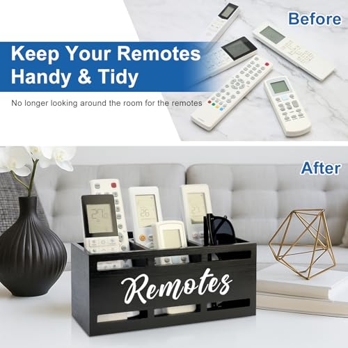 Hilislog TV Remote Holder Wall Mount Remote Control Holders for Bed Wood Bedside Organizer Table Caddy Controller Holder Wall Mount Remote Controls Box Remotes Storage Black Caddies with 3 Slots - color: Black, size: 3 Slot