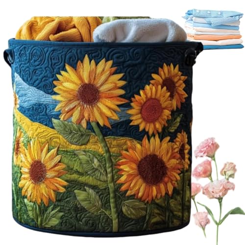 Quilted Laundry Basket with Handles, Boho Floral Fabric Storage Hamper, Large Soft Quilted Laundry Basket for Nursery, Bedroom, Laundry Room,Clothes & Toys (E, M) - color: E, size: M
