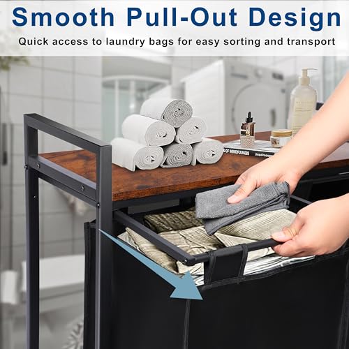 Whitmor Laundry Sorter, 92L Laundry Hamper with Shelf & 2 Removable Bags, 2 x 12.1 Gallons (46L), 28.8 x 13 x 28.4 Inches, Dirty Clothes Hamper Organizer for Laundry Room, Bathroom, Dorm, Black - size: 2 Section，Black
