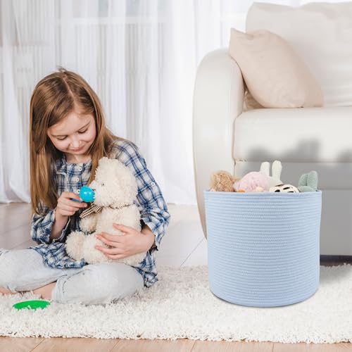 XUANGUO Cotton Rope Basket For Girls Boys Kids 16”X14” Baby Laundry Baskets Nursery Bin Round Woven Basket For Storage Toys Blankets Shoes Clothes blue - color: blue