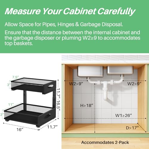 Under Sink Organizer, 1-Pack Pull Out Cabinet Organizer 2 Tier Metal Slide Out Storage Shelf Rack, L-Shaped Adjustable Height,Mesh Sliding Drawer for Kitchen, Bathroom, Laundry, Pantry, Black, XL - color: Black, size: 1-Pack (XL)