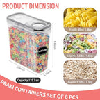 PRAKI Large Dry Food Storage Containers with Lids, 6PCS Airtight Cereal Containers Storage Set, Leak-proof Canister Set for Kitchen Pantry Organization with 20 Labels & Marker (4L Black)