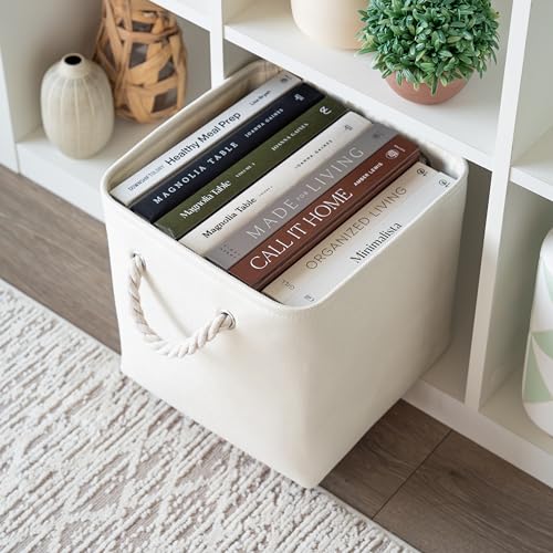 OrganiHaus 11x11 Cube Storage Bins 4 Pack, Foldable Cube Storage Organizer w/ Rope Handles, Collapsible Fabric Bins for Toys, Clothes & Closet Organization, Fabric Square Baskets - Off-White - color: Off-White, size: 4 pcs (11x11)