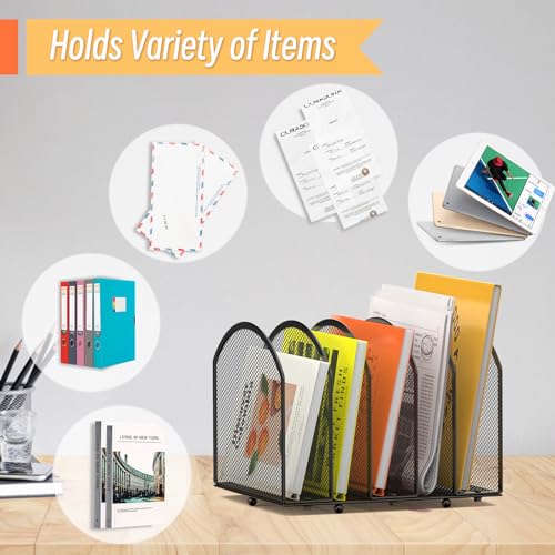 MINDEPOT 5-Section Desk File Organizer, Vertical Desktop File Holder Mail Sorter File Folder Holder Organization for Office School & Classroom (Black - 1Pack) - color: Black, size: 5 Section - 1Pack