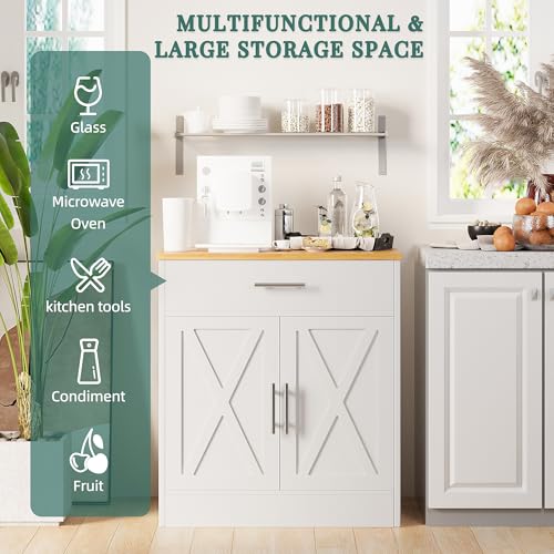 Shintenchi Farmhouse Storage Cabinets with Doors and Shelves,Kitchen Barn Door Storage Cabinet with Drawers,Coffee Bar Cabinet Buffest Sideboard for Dining Room,Bathroom,Entryway - color: New White, size: 28.3"L