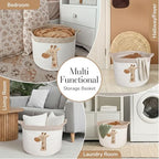 Giraffe Storage Basket for Nursery – Large 15”x11” Cotton Rope Bin with Soft Felt Animal Patch – Toy Organizer, Baby Laundry Hamper, Diaper & Towel Holder – Foldable, Washable & Baby-Safe - color: Giraffe