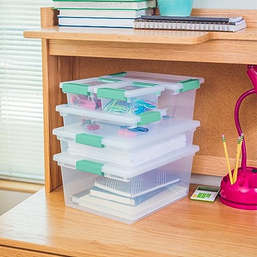 Sterilite Clip Box, Stackable Small Storage Bin with Latching Lid, Plastic Container to Organize Office, Crafts, Clear Base and Lid, Large, 1-Pack - size: Large, style: 1 Pack