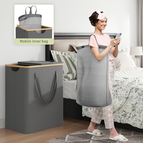170L Laundry Hamper with Lid 3 Section, Extra Large Laundry Basket with 3 Removable Bags, Laundry Basket Organizer for Bedroom, Laundry Room, Dorm, Clothes Hamper, Grey - color: Grey, size: 170L