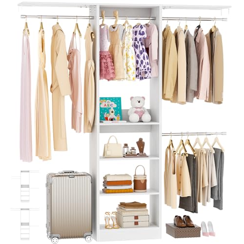 Besiost 48" Closet Organizer System, 4FT Closet System for Small Closets with 4 Hanging Rods & 3 Shelves, 80"H Small Closet Organizers and Storage for Bedrooms, Cloakrooms, White - color: White