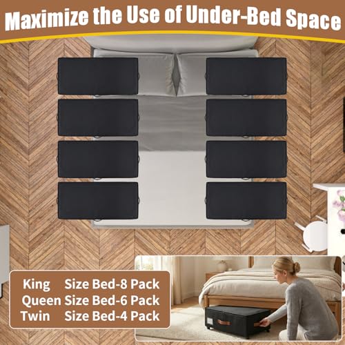 Under Bed Storage Containers with Wheels 2-Pack , 9.5" Tall Underbed Storage Drawers Organizer Bins for Clothes Shoes Toys Wrapping Paper with Extra Interior Pockets, Easy Pull-out, Heavy-duty