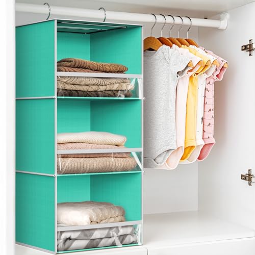 Simple Houseware 3 Shelf Hanging Closet Organizer with Front Stopper, Turquoise - color: Turquoise