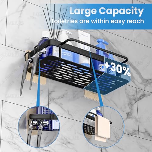 4-Pack Adhesive Shower Caddy with Soap Holder – Rustproof Aluminum Black Shower Shelves & Towel Bar, No Drill Bathroom Organizers and Storage, Anti-Tip Shower Rack for Inside Shower - size: 4-Pack