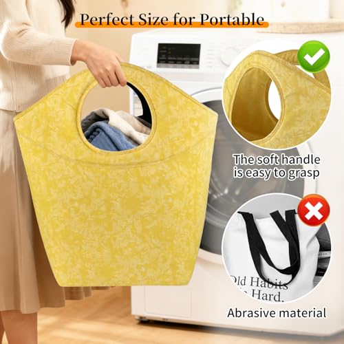 47L Foldable Laundry Basket, 18"x17"x9.5" Collapsible Laundry Hamper Portable Waterproof Storage Bag for Dirty Clothes Toys Bathroom Bedroom Camping Travel - color: Earth texture yellow, size: 17"L x 9.5"W x 18"H