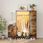 Garment Rack with Drawers, Freestanding Closet Organizer with Shelves, 55W*57.08H Heavy Duty Clothes Rack with Hanging Rod, Clothing Wardrobe Closet for Bedroom, Living Room, Entryway, Laundry Room - color: Coffee