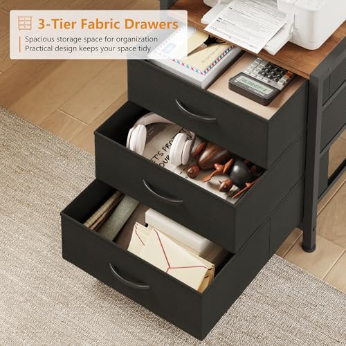 YOMILUVE L Shaped Desk with Hutch, Reversible Computer Desk with Drawers and Bookshelf, Home Office Desks with Storage Shelves for Bedroom Home Office, Brown and Black - color: Brown and Black