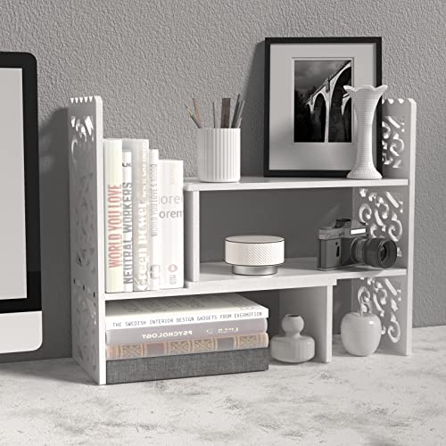 MASAKA B&W - Kawaii Storage Desktop Organizer for Your Desk Space, Double H Plants Display Shelf, Home Office Storage Rack Adjustable Stackable for Office, Dormitory (White*09) - color: White*09