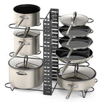Vdomus Pot Rack Organizer with 3 DIY Methods, Black Metal Kitchen 8+ Pots Holder, Height and Position are Adjustable Cabinet Pantry Pot Lid Holder (Upgraded)