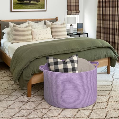 MEGASKET 115L Extra Large Purple Storage Basket, 23.6" X 15.7" Jumbo Woven Cotton Rope Bin for Throw Blankets Pillows, Baby Laundry Basket, Dirty Clothes Organizer, Big Storage Box for Toys, Towels - color: Purple, size: 23.6"x23.6"x15.7"