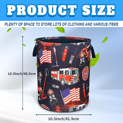 Fire Truck Fireman Laundry Basket Firefighters Oxford Cloth Laundry Hamper With Handle Foldable Portable Clothes Storage Basket 18.9 X 16.5 In Storage Bag For Laundry Room/Bathroom/Bedroom/Dormitories - color: Fire Truck Fireman