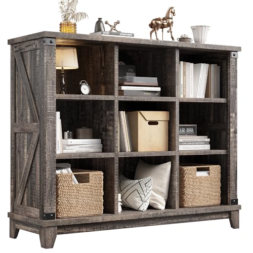 EnHomee 9 Cube Storage Organizer and Shelves, Cubby Storage Organizer, Bookshelves with Storage for Home and Bedroom, Black Oak - color: Black Oak, size: 9 cube