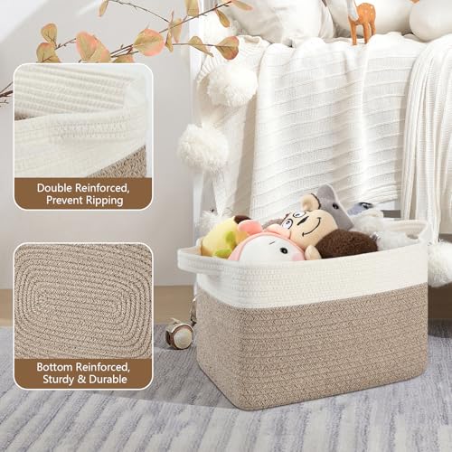 OIASKET Storage Basket for Organizing, Woven Baskets for Storage, Rectangle Decorative Baskets for Shleves, Closet, Toys, Books, Nursery Organizer Bins - Pack of 3 (Brown & White, 13"x9.85"x8.7") - color: Brown & White, size: 13"x9.85"x8.7"